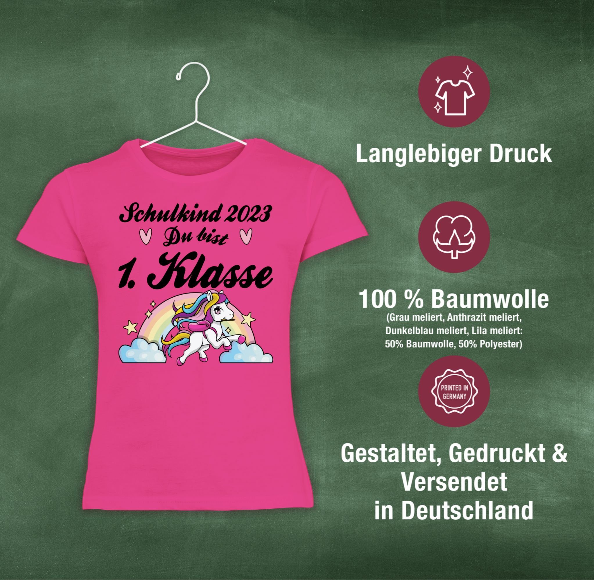 Mädchen - Fuchsia 1 Pferd Shirtracer T-Shirt Einschulung Du Erstklassig 2023 - bist Schulkind