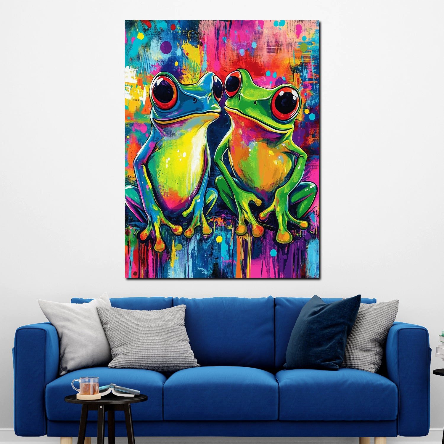 Artedinoi Leinwandbild Pop Art Froschpaar knallig modern Leinwandbild Wandbild Kunstdruck XL, Froschpaar, knallbunt