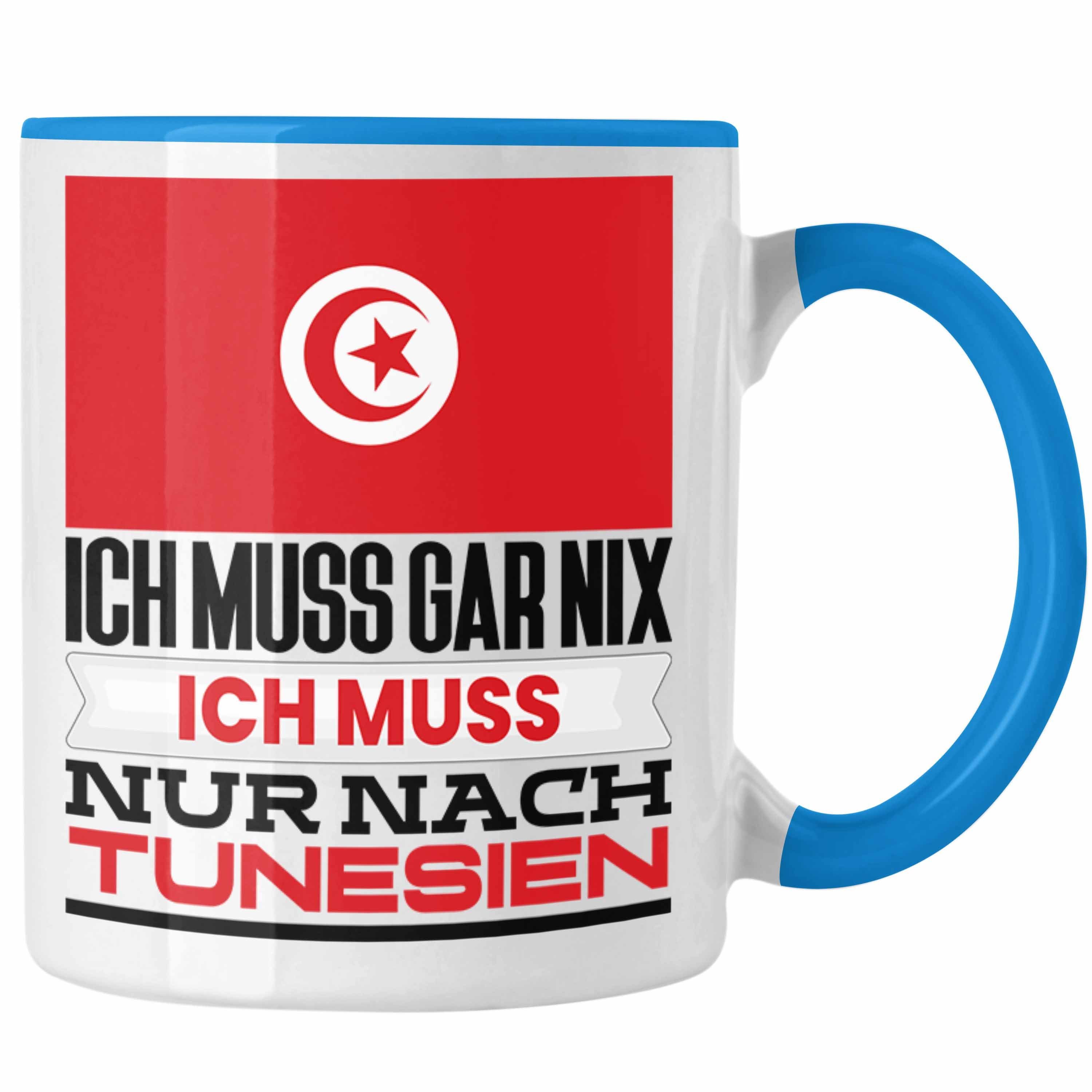 Trendation Tasse Tunesien Tasse Geschenk für Tunesen Geburtstag Urlaub Geschenkidee Ich Blau
