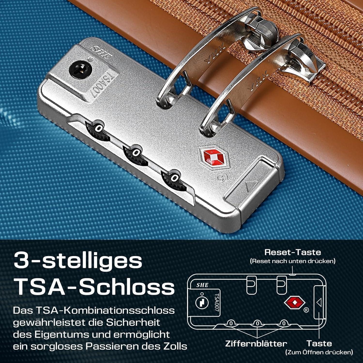LuxusKollektion Kofferset Kofferset 3-teilig ABS Hartschalen Trolley 4 Rollen TSA Schloss M-55cm