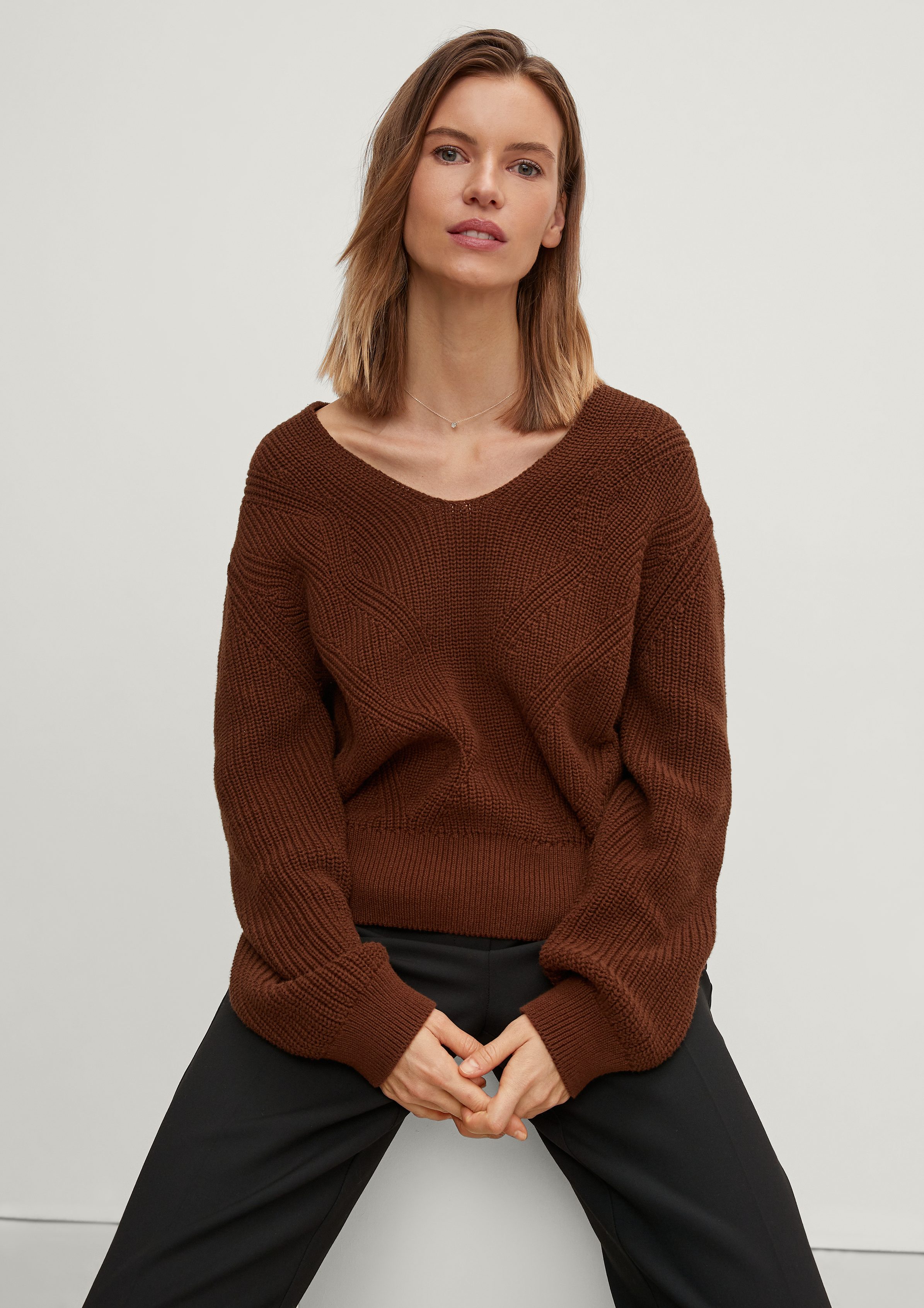 Baumwolle Langarmshirt Strickpullover Comma aus teak