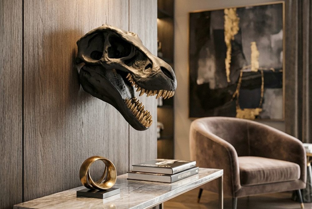 riess-ambiente Wanddekoobjekt T-REX 40cm schwarz - Dinosaurier, Kopf, Zähne, modern, handgefertigt (Einzelartikel, 1 St), Wall Art - ideal als Blickfang über Sideboards oder an Akzentwänden