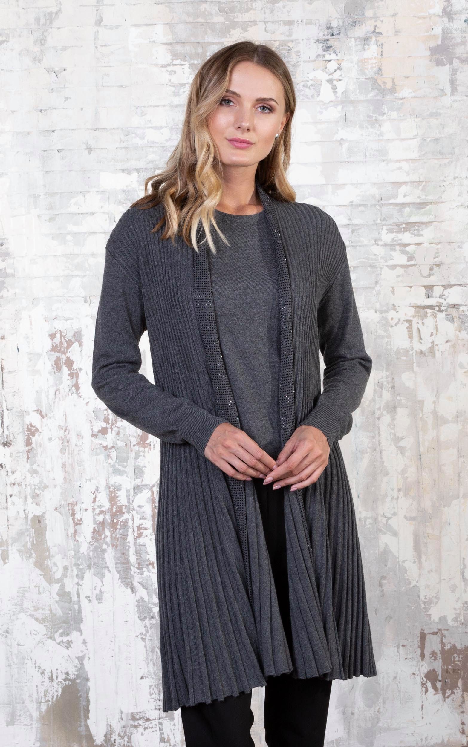 Passioni 2-in-1-Strickjacke Twinset mit Plissee-Cardigan mit Strass günstig online kaufen