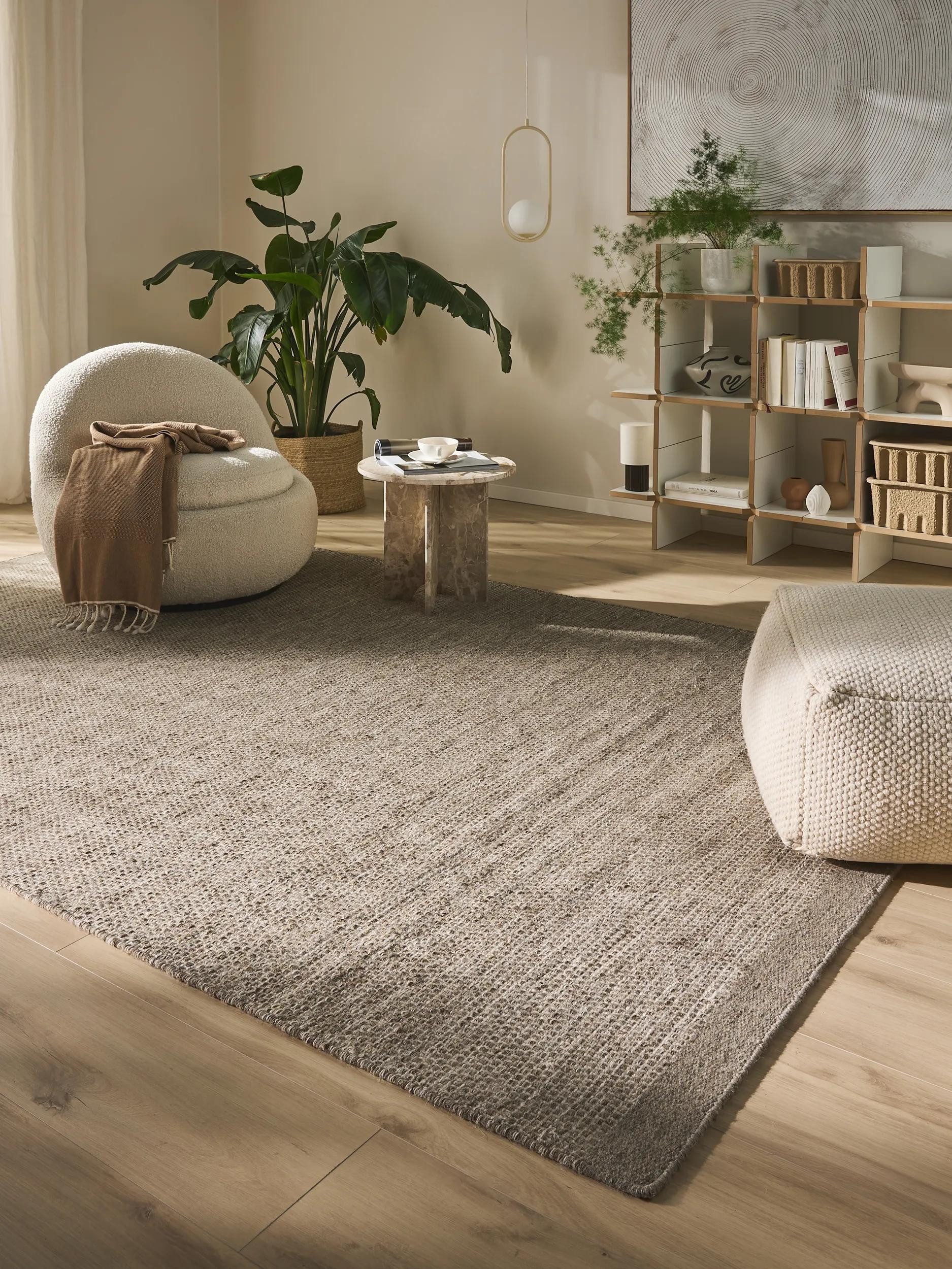 benuta Wollteppich Rocco, rechteckig, Höhe: 5 mm, Teppich Wohnzimmer, Schlafzimmer, Esszimmer, Flur, Kunstfaser, Cozy