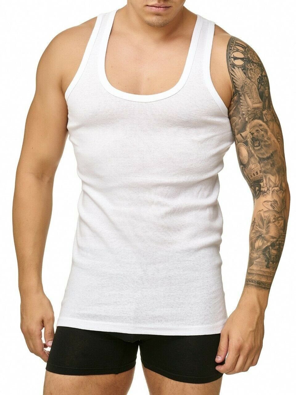 cwonlineshop Unterhemd Tank Top aus Herren« Baumwolle für Achselshirt Weiß (4-St) Feinripp 100