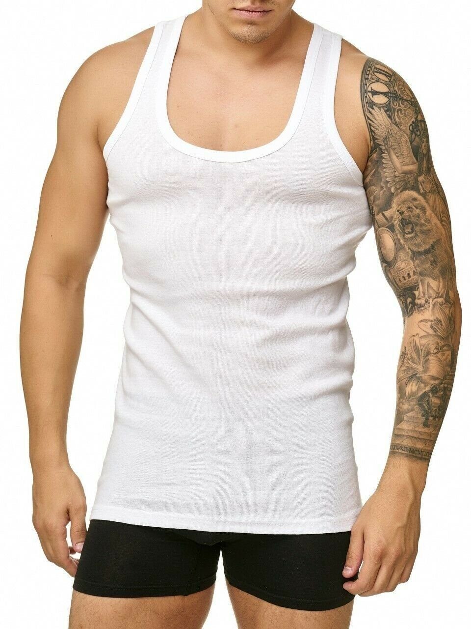 cwonlineshop Baumwolle Achselshirt aus für Weiß Feinripp (4-St) 100% Unterhemd Tank Top Herren«