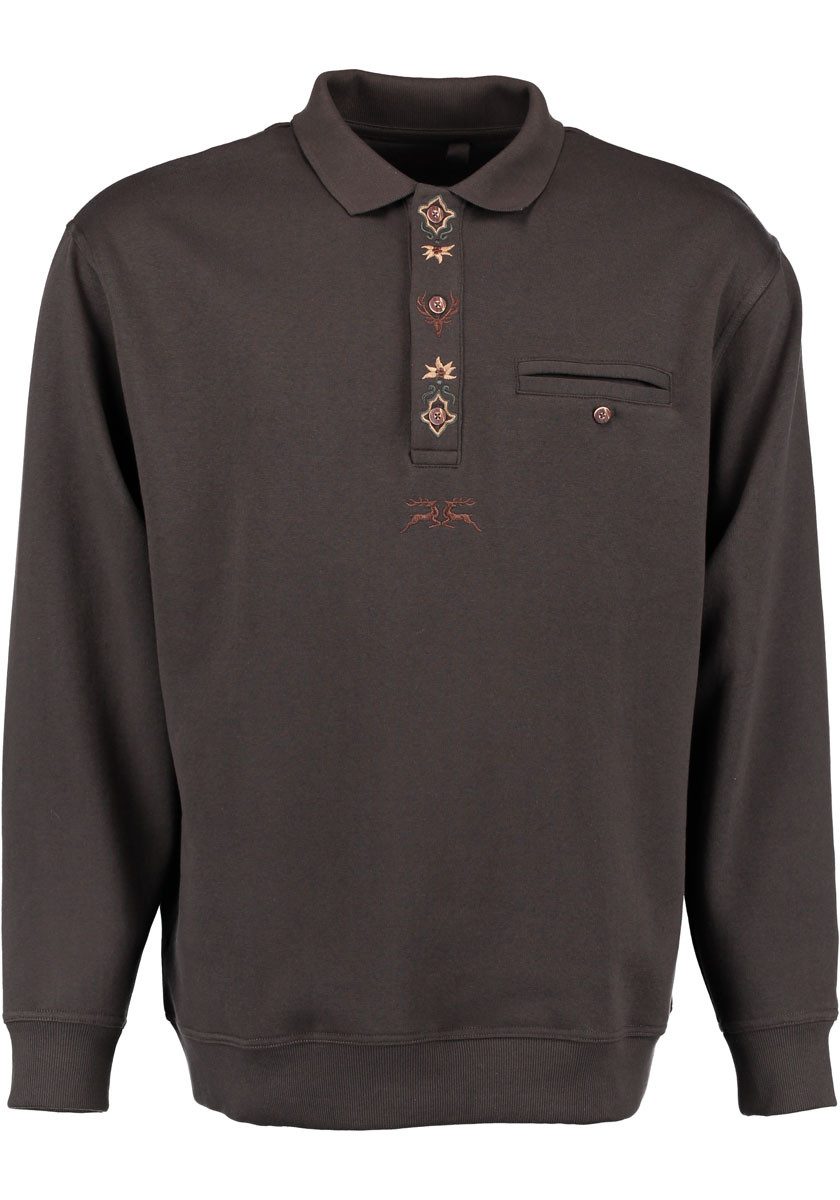 OS Trachten Sweatshirt Shuro Jagdsweatshirt mit Stickereien auf der Knopfle günstig online kaufen