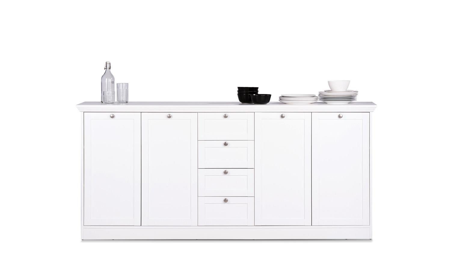 Finori Sideboard Sideboard Landwood weiß mit 4 Schubkästen Landhausstil 200 cm