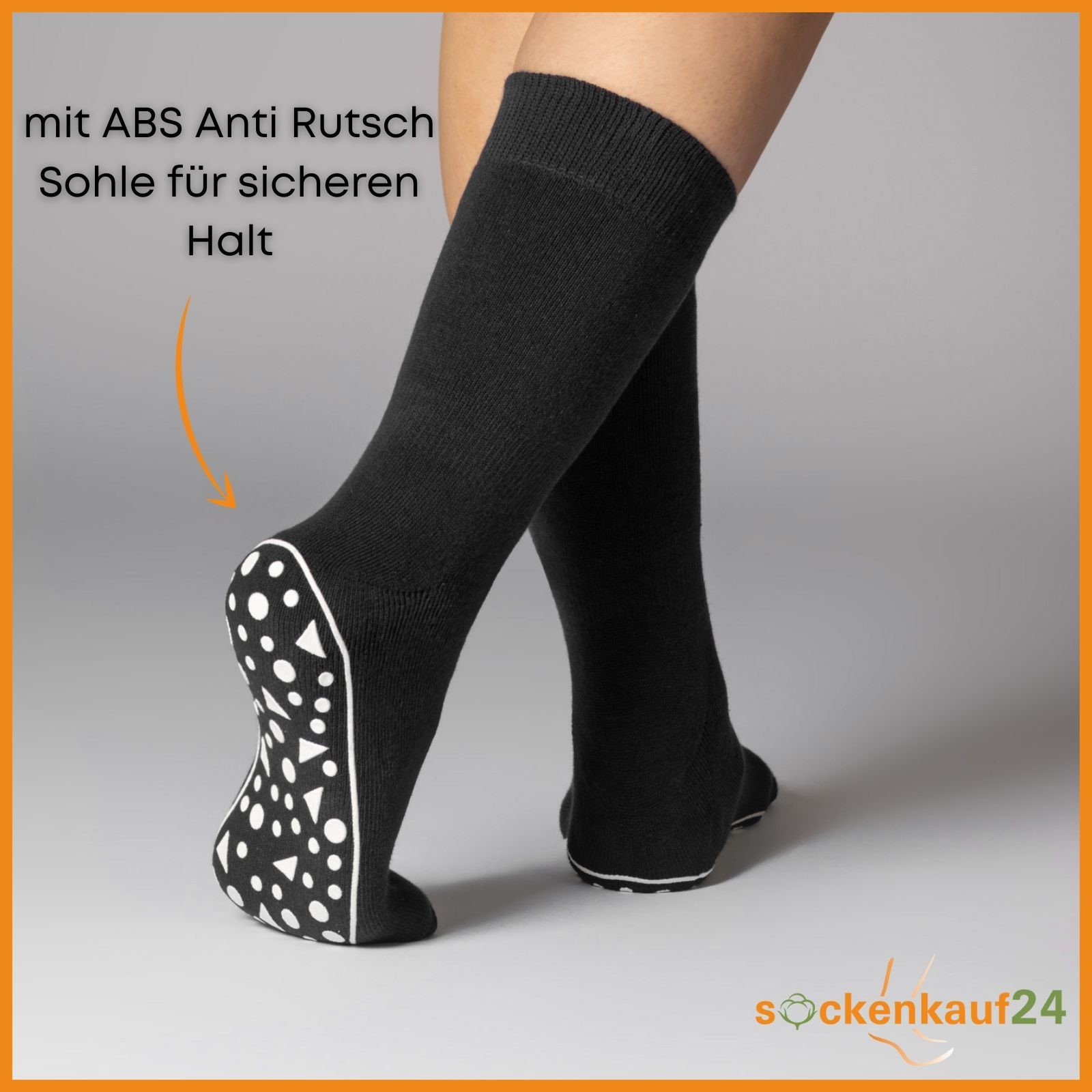 sockenkauf24 ABS-Socken 2, 4 oder 6 Paar Damen & Herren Anti Rutsch Socken Baumwolle (Schwarz, Blau, Grau, 6-Paar, 43-46) Stoppersocken Noppensocken - 21395 WP