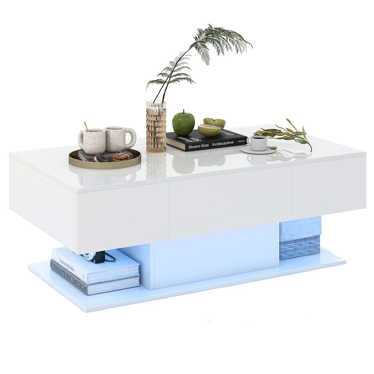 COSTWAY Couchtisch, LED, Hochglanz, 20 Farben einstellbar, mit Stauraum, We günstig online kaufen