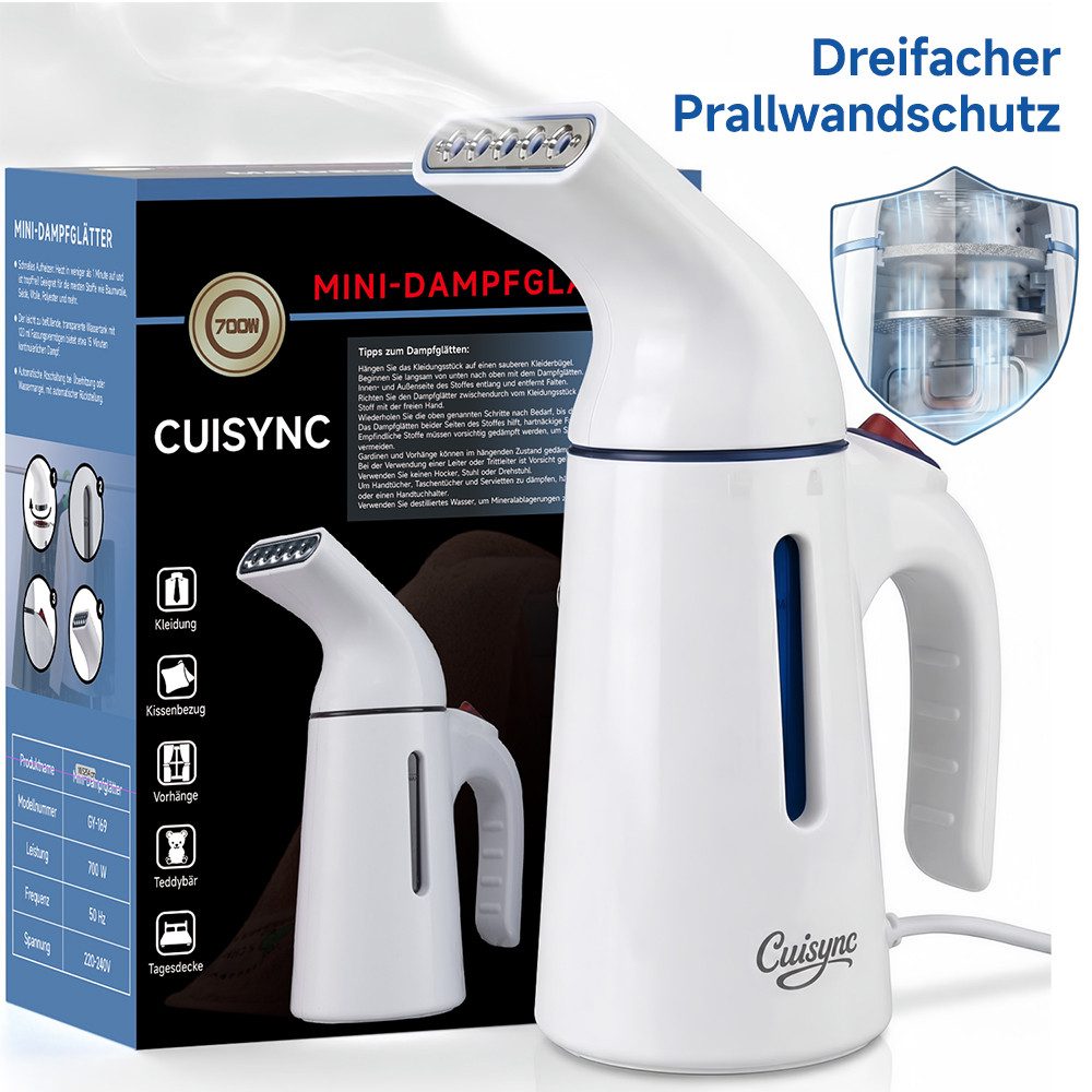 CUISYNC Dampfglätter GY-169, 700 W, 120 ml tragbarer Kleidungsdampfer, auslaufsicheres Design