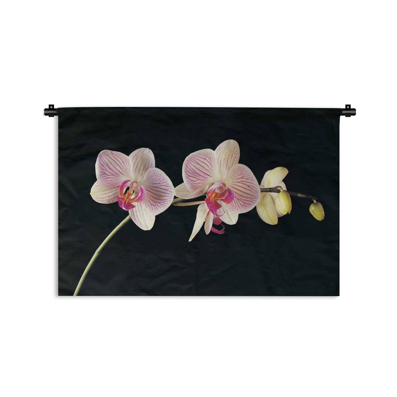 MuchoWow Wanddekoobjekt Orchidee - Blumen - Schwarz - Rosa - Knöpfe, Wanddeko für Wohnzimmer, Schlafzimmer, Kleid, Wandbehang, Kinderzimmer