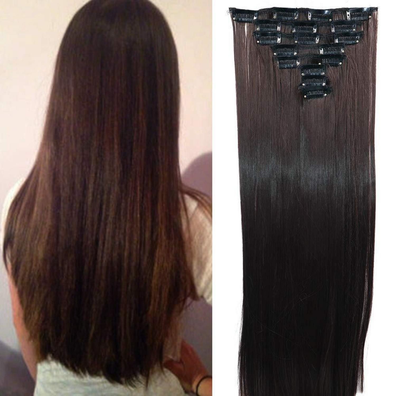 LuxusKollektion Kunsthaar-Extension Clip in Extensions Haarverlängerung Haarverdichtung 70 cm Medium Brown