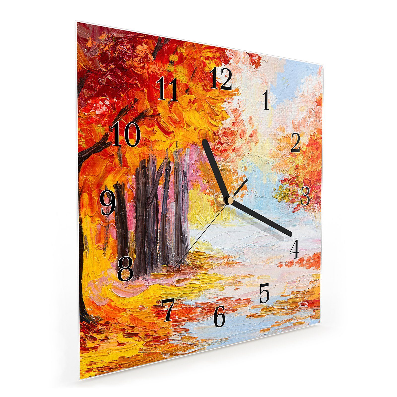 Wald Herbststimmung im Primedeco 30 cm Größe Wanduhr mit Wandkunst Motiv 30 Wanduhr x Glasuhr