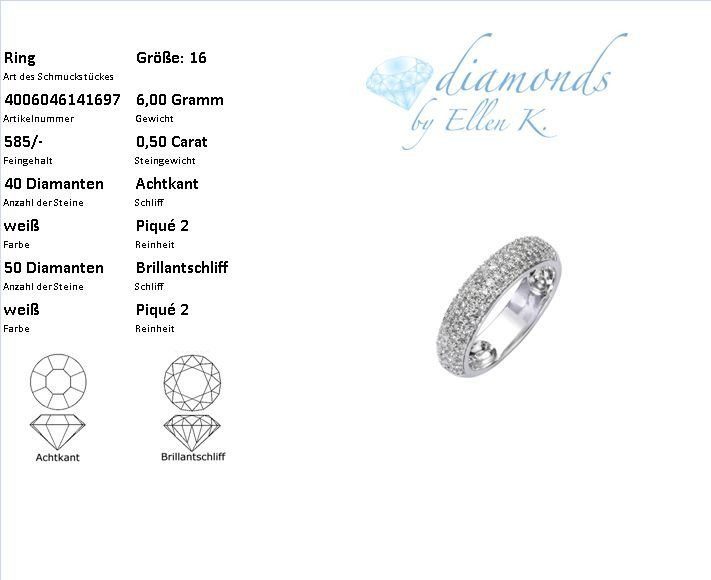 Diamonds by Ellen K. Fingerring Gold 585 mit 90x Diamant zus. 0,50ct.