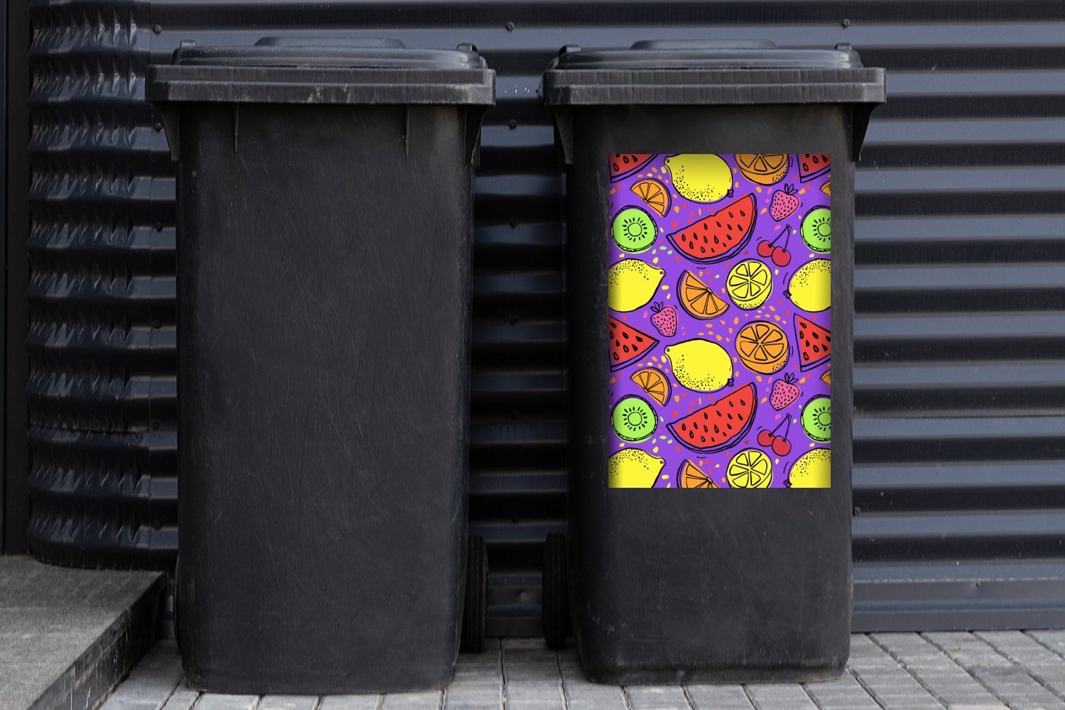 MuchoWow Wandsticker Neon Lila Abfalbehälter (1 - Mülltonne, Sticker, Obst - St), Mülleimer-aufkleber, Container