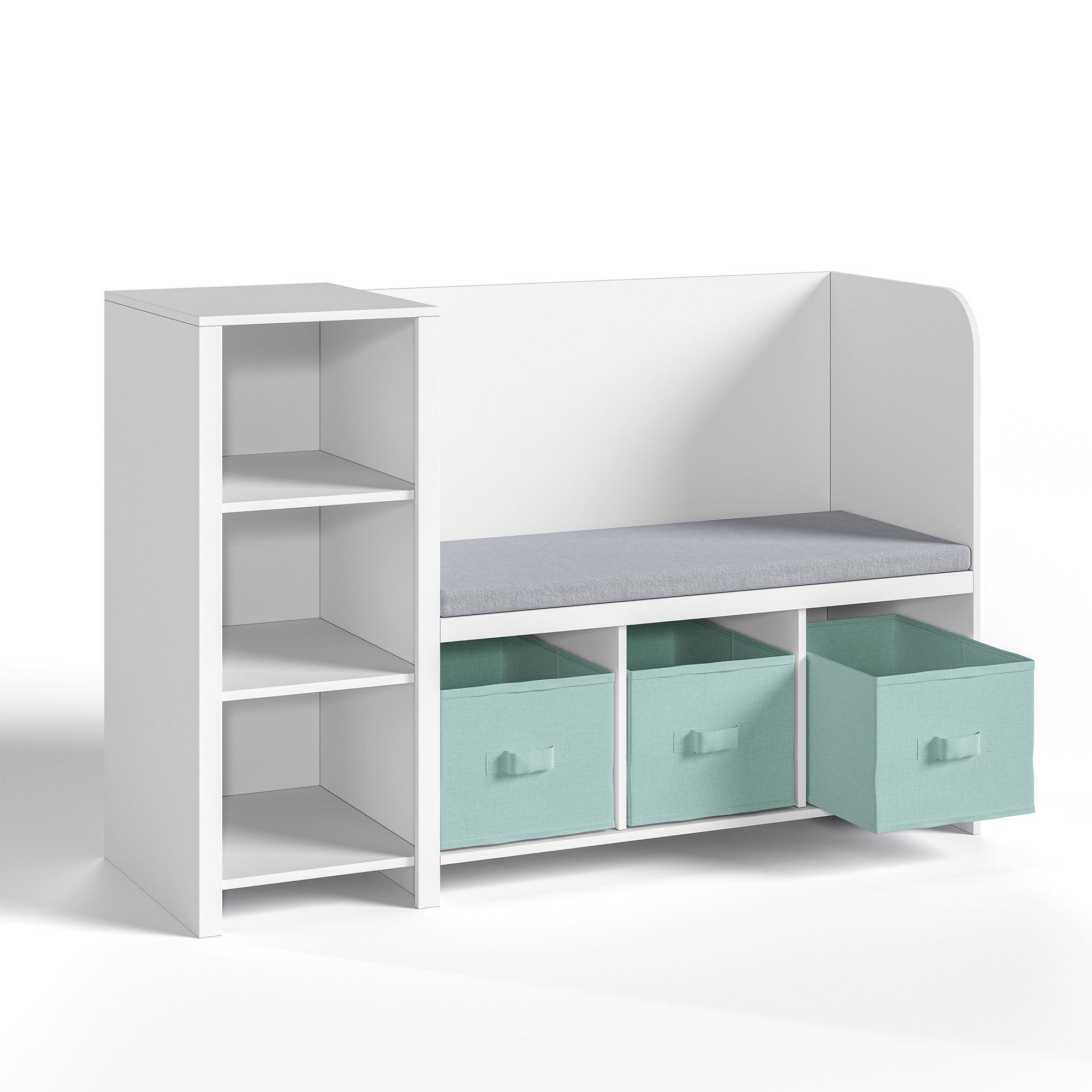 en.casa Sitzbank, mit Regal für Kinder »Høylandet« 76x112x40 cm Weiß/Mintgrün