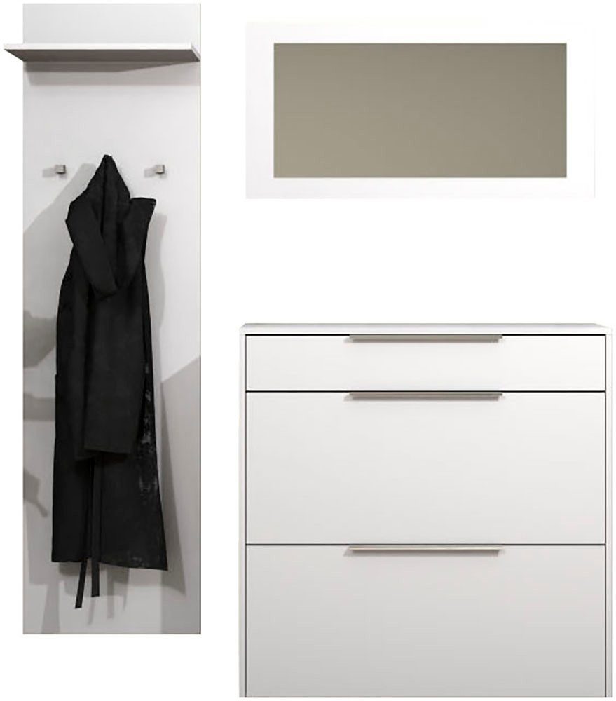 borchardt Möbel Garderoben-Set Oliva, Hängeschuhschrank, Spiegel, Garderobenpaneel, (3-St), 3-teilig, Schuhkipper mit Doppelschuhtrommeln und Metallgriffen