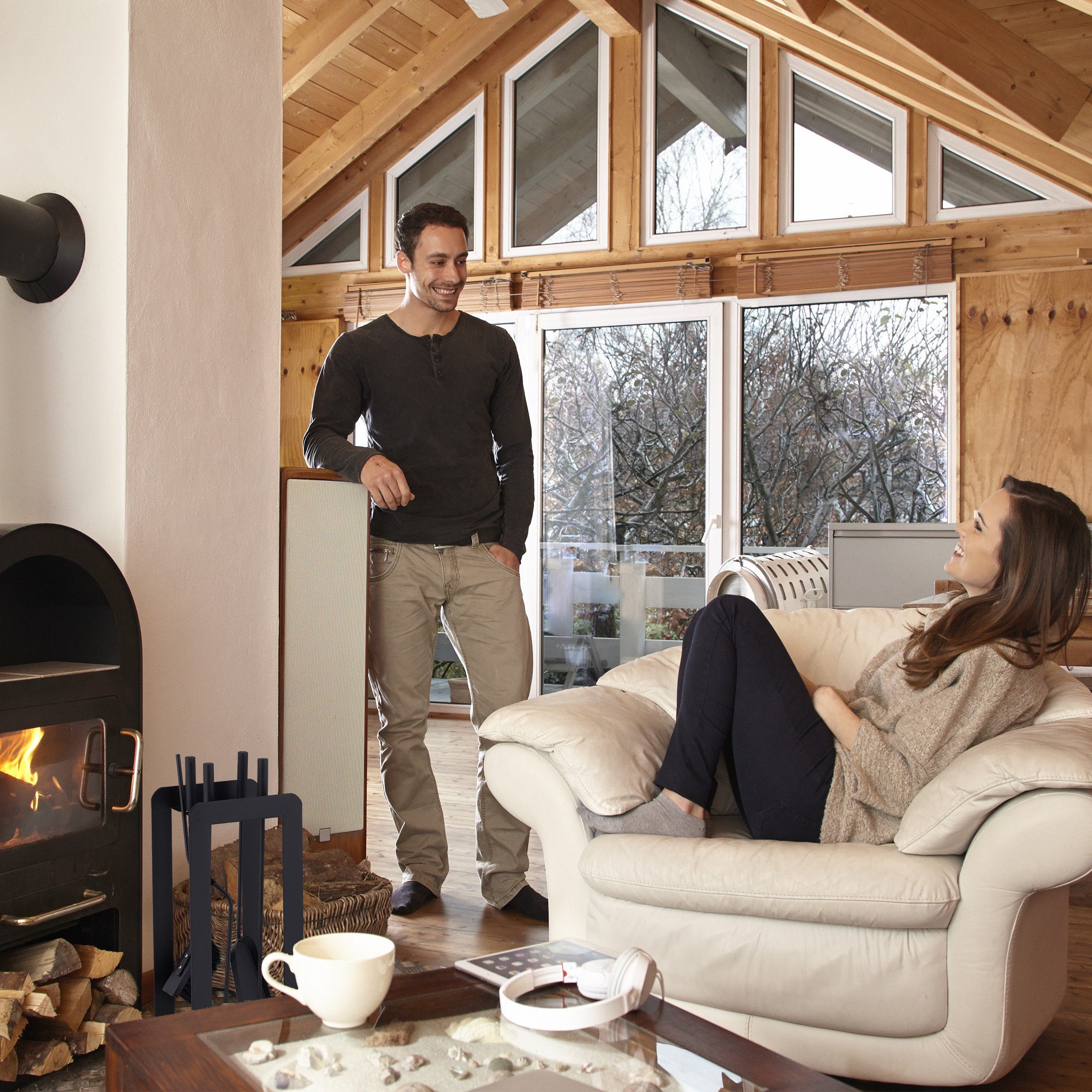 relaxdays Kamingarnitur 5-teiliges Kaminbesteck in Schwarz