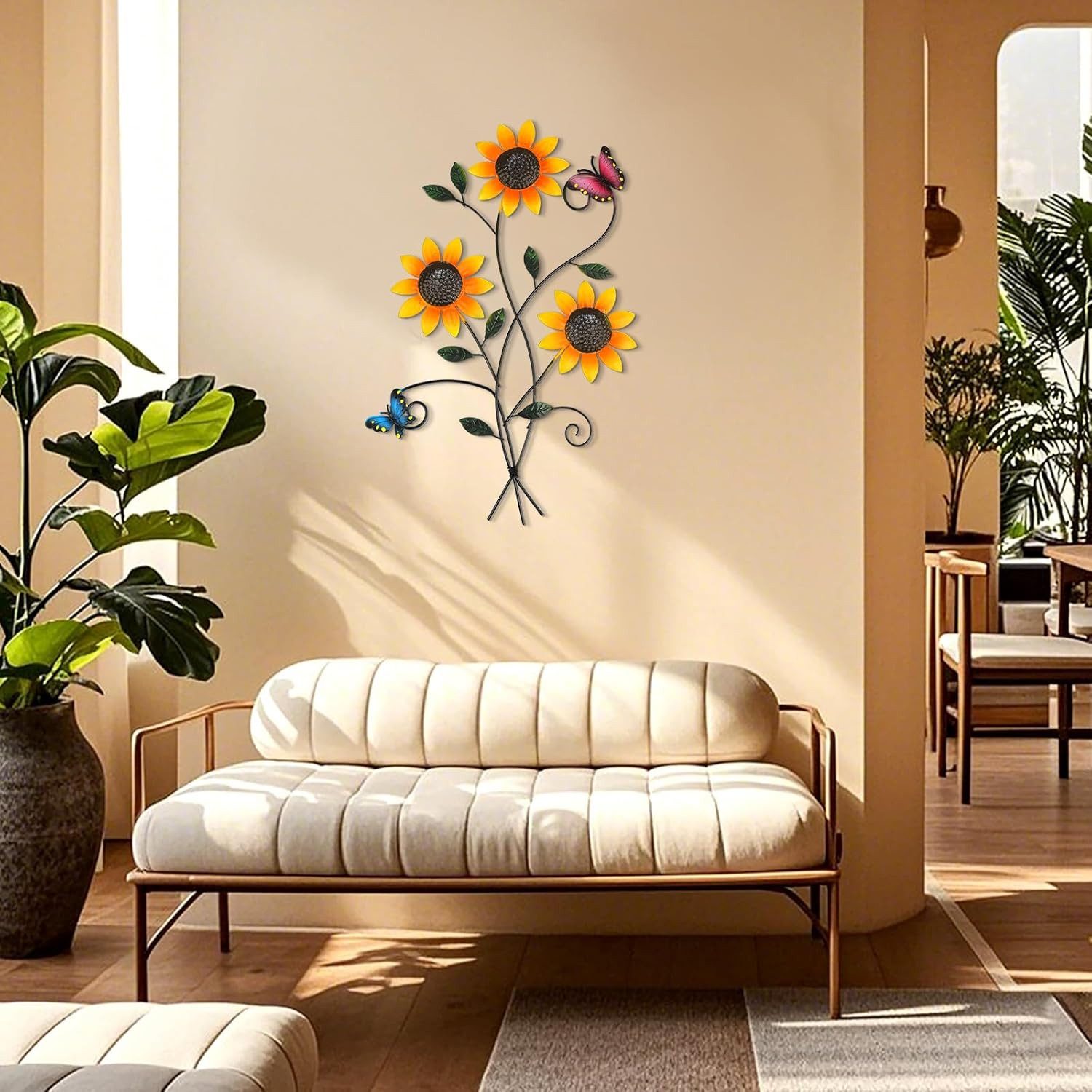 Agger Wanddekoobjekt Metall Blumen Wanddeko Wanddeko aus Metall mit Schmetterlingen (Floral Minimalist Line Art), für Wohnzimmer, Schlafzimmer,Outdoor, Garten F – Bild 5 von 5
