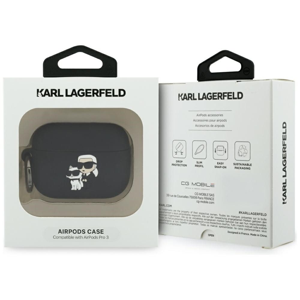 KARL LAGERFELD Kopfhörer-Schutzhülle Case AirPods Pro 3 Silikon schwarz Logo Katze Kopf 3D, Kantenschutz – Bild 4 von 4