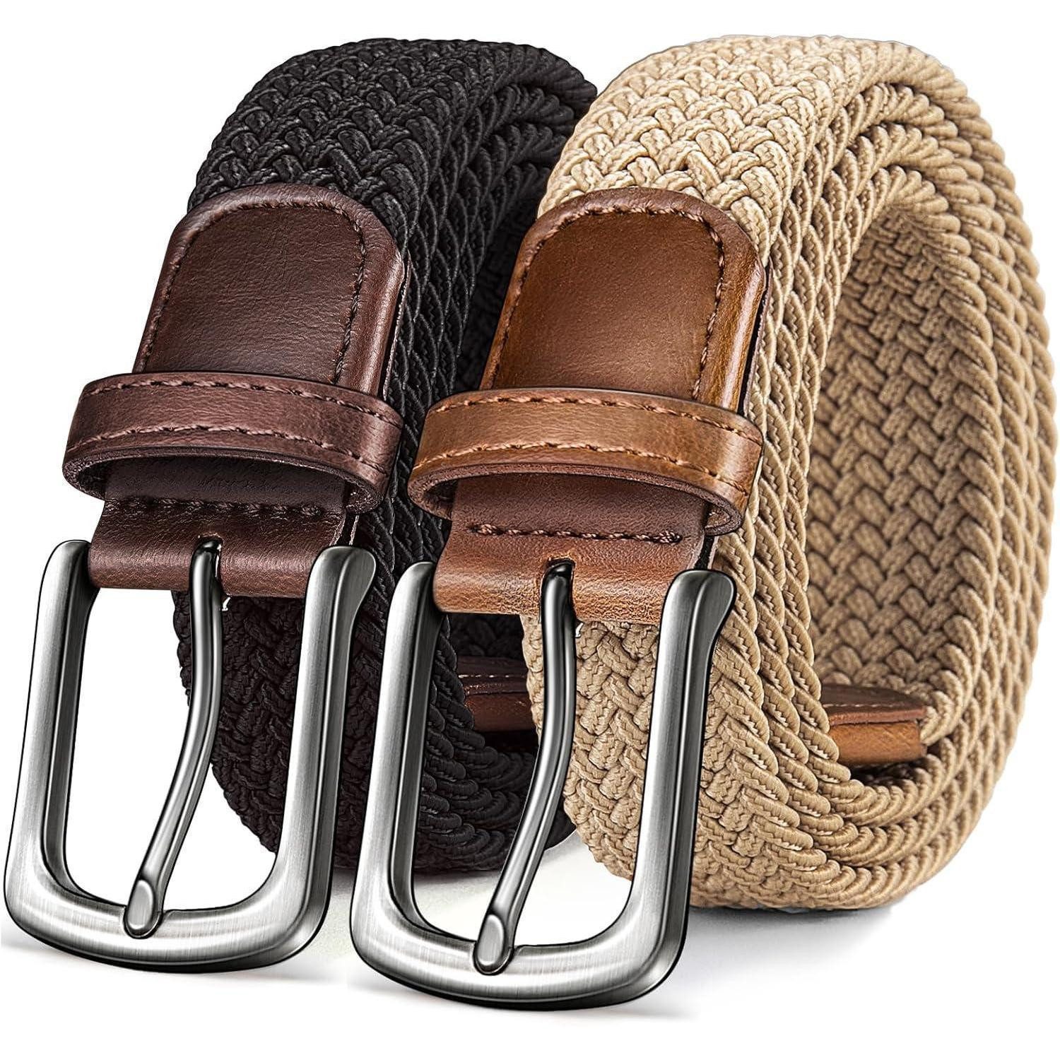 LuxusKollektion Flechtgürtel Herren Gürtel 2er Pack Stretch Geflochten Schwarz/Beige