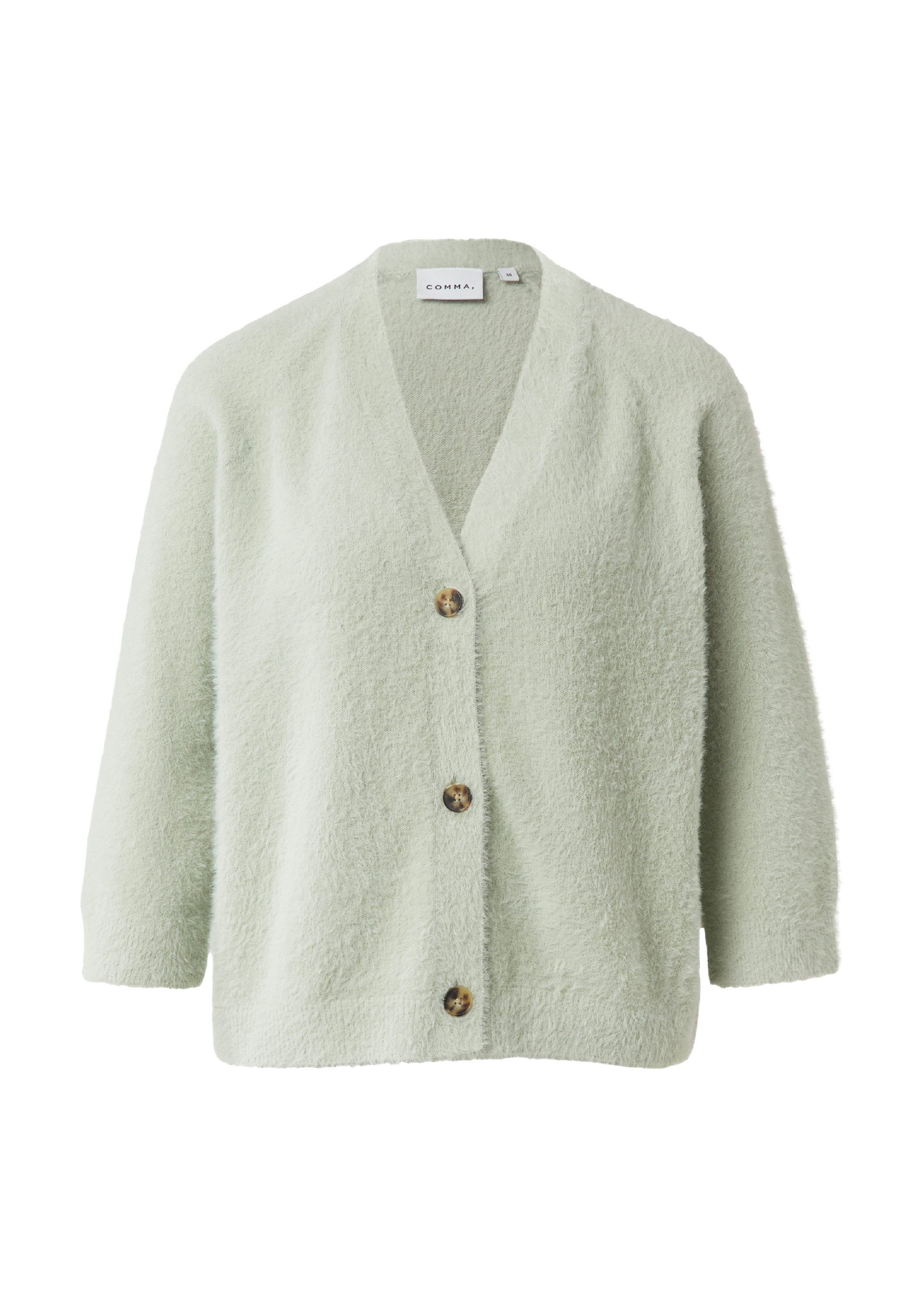 comma Cardigan Strickjacke Flauschiger Strickcardigan mit 3/4-Ärmeln