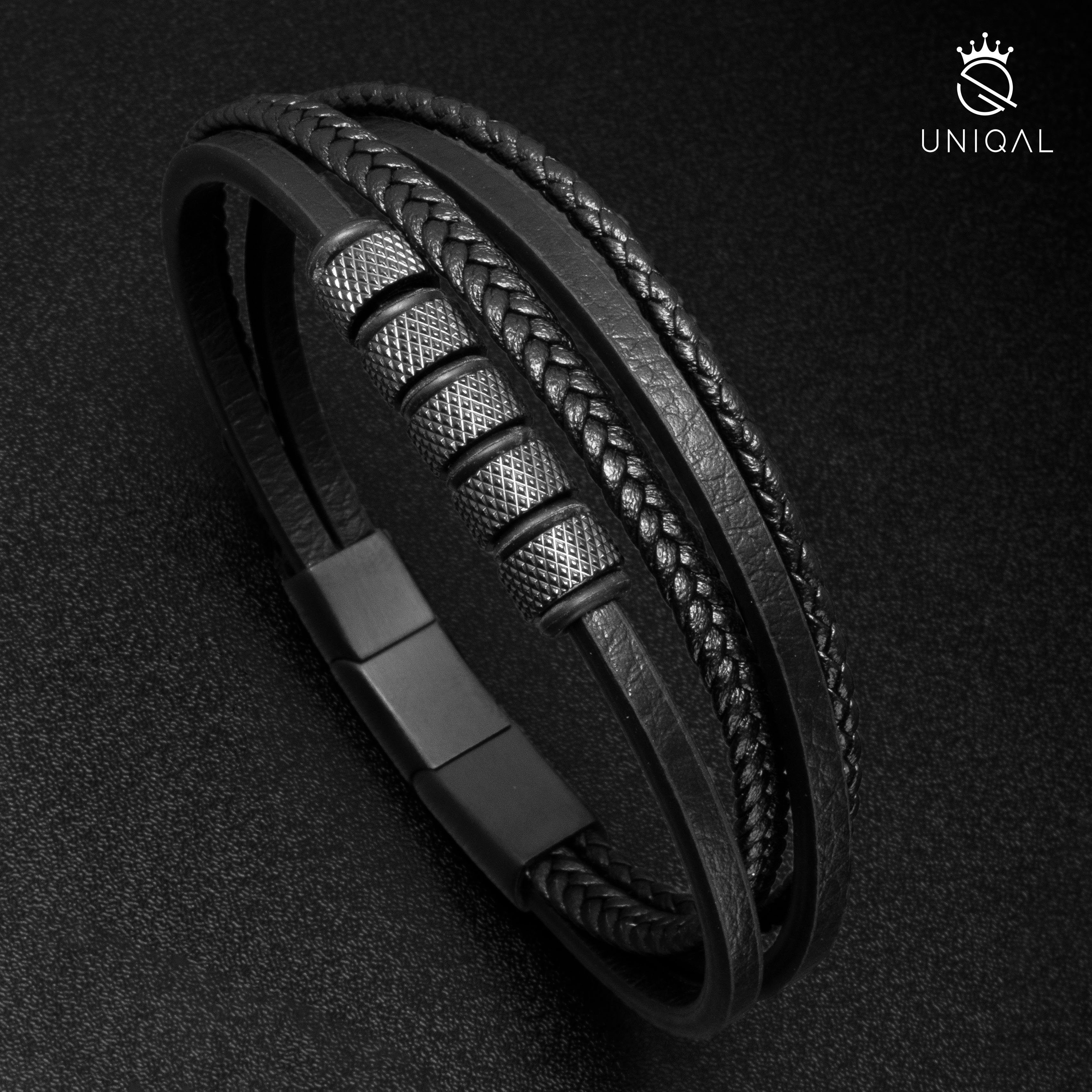 UNIQAL.de Lederarmband Lederarmband Herren Style, Echtleder, in Casual geflochten, "LUNA" Deutschland) Handgefertigt (Edelstahl