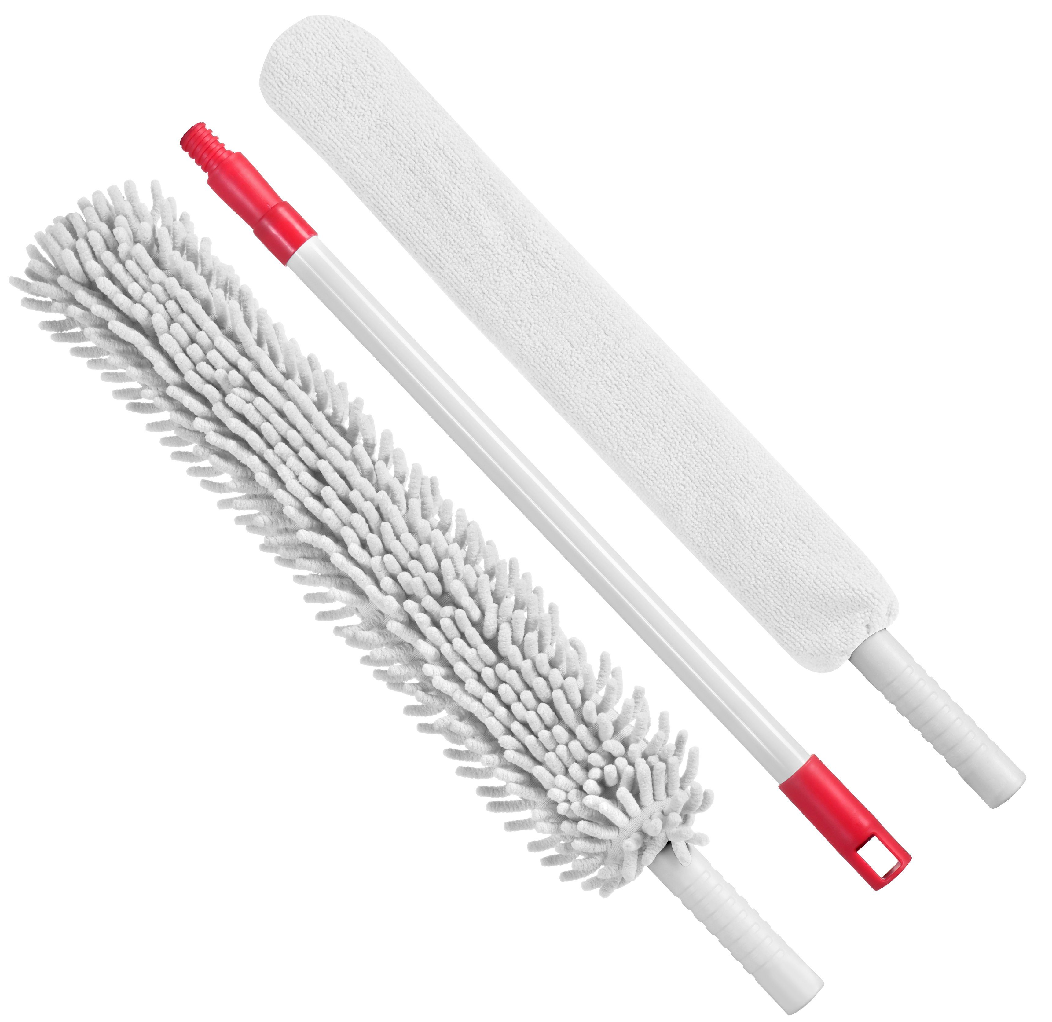 kamelshopping Reinigungsbürste Teleskop Staubwedel mit 2 Microfaser Bezügen, waschbar, als Hand- oder Teleskopwischer nutzbar, flexibel, bis 140cm lang ausziehbar