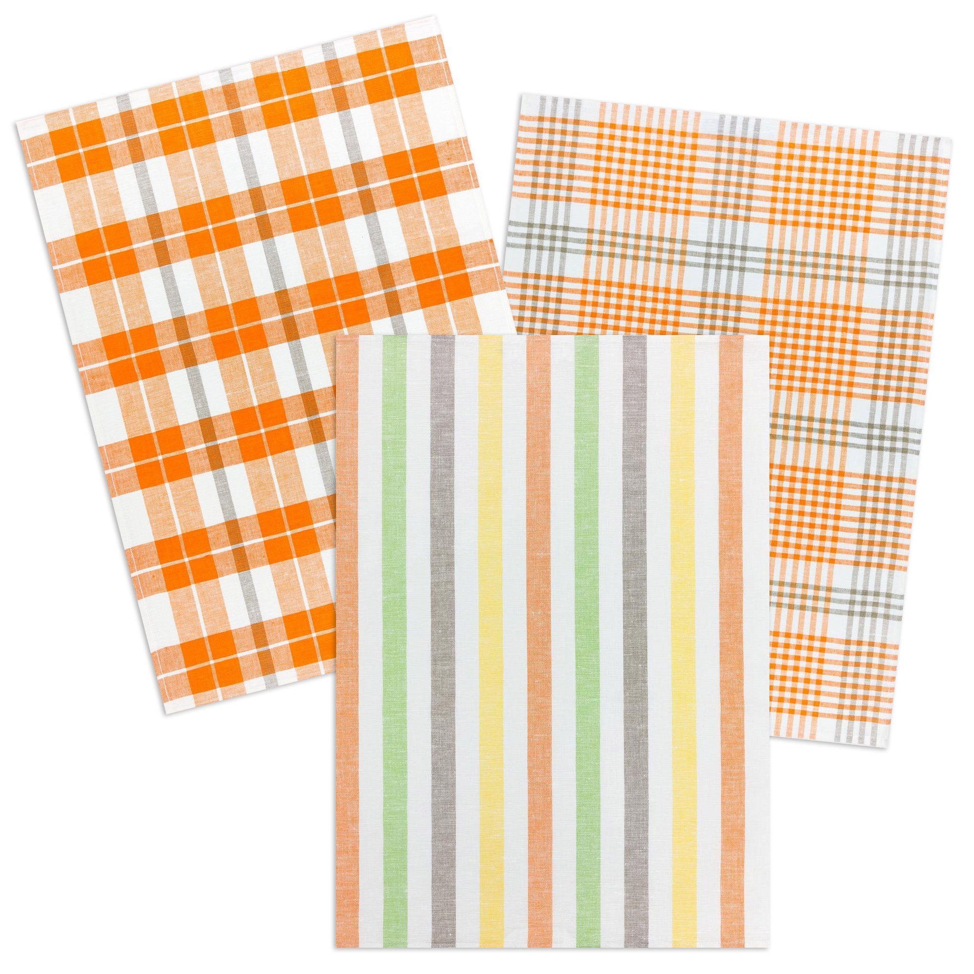 Kracht Geschirrtuch Blockstreifen, (Set, 3-tlg., Set), 3er Pack Geschirrtücher (3 Stück), ca. 50 x 70 cm, Halbleinen Orange