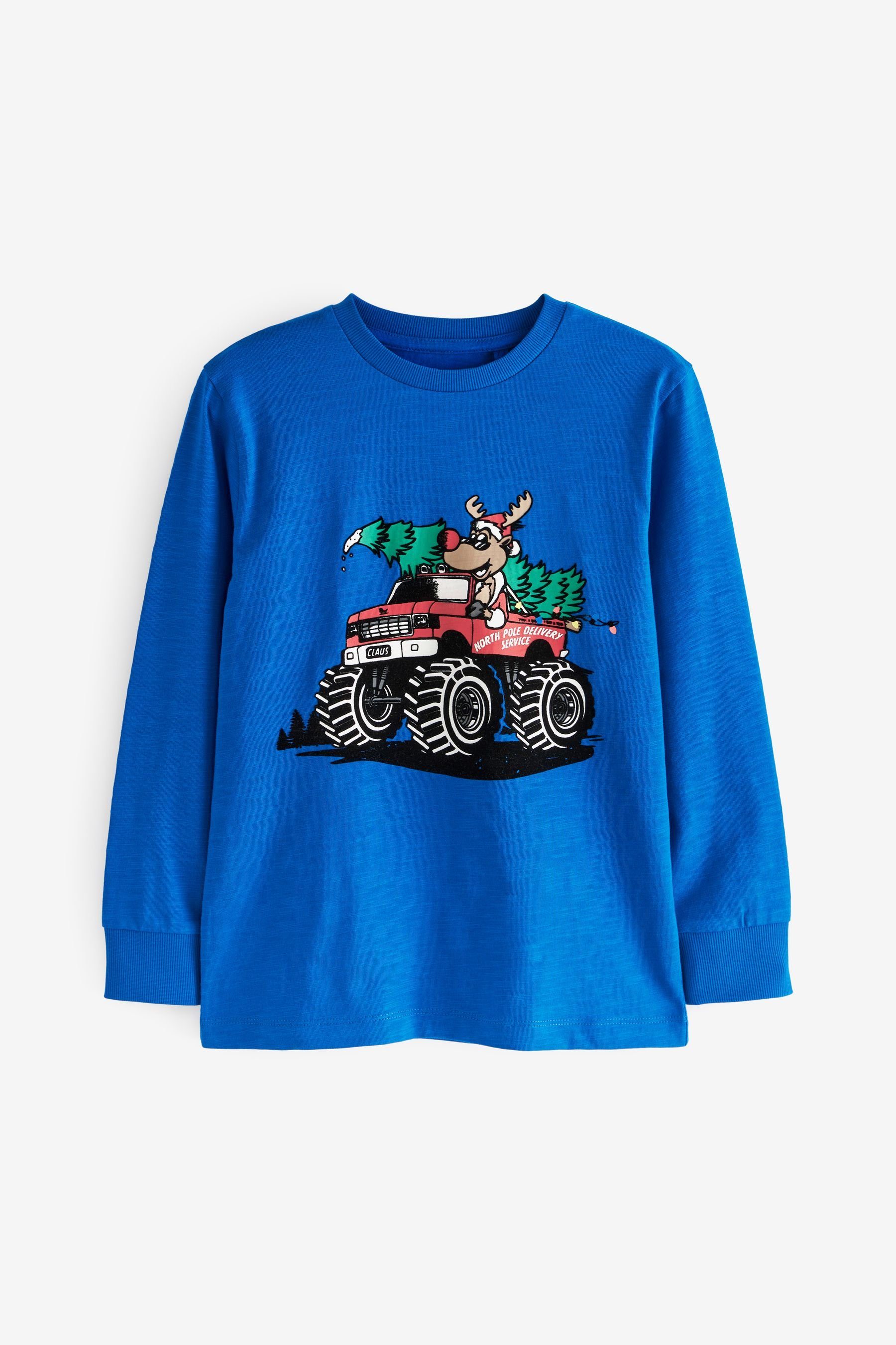 Next Kapuzenshirt Langärmeliges Shirt mit Grafik (1-tlg) Blue Reindeer Truck