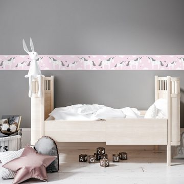 lovely label Bordüre Einhorn rosa - Wanddeko Kinderzimmer, unicorn
