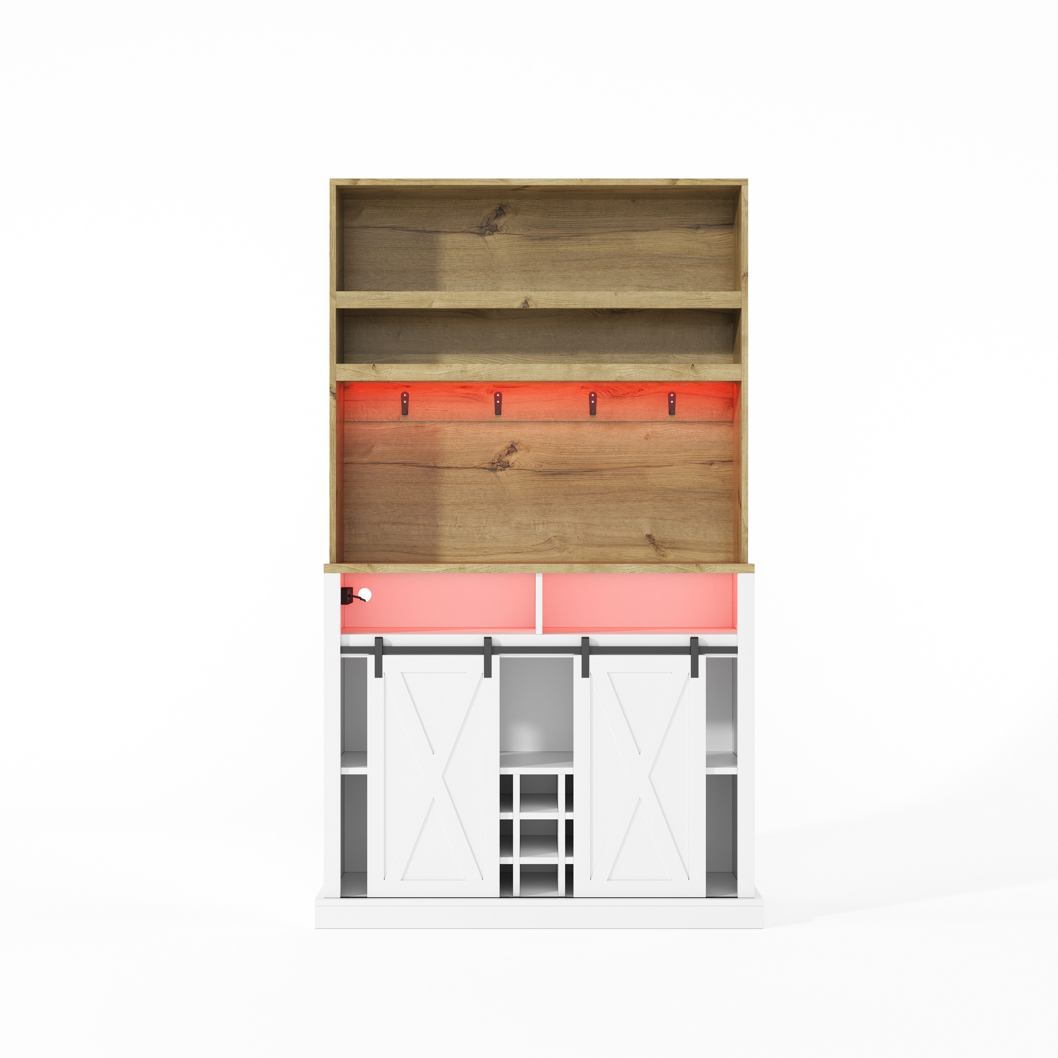 Flieks Küchenbuffet Hochschrank mit LED-Beleuchtung, Steckdose, Haken, Weinregal (1-St., B110/T42/H191 cm) Küchenschrank mit Arbeitsplatte in Holzoptik Mehrzwec – Bild 4 von 5