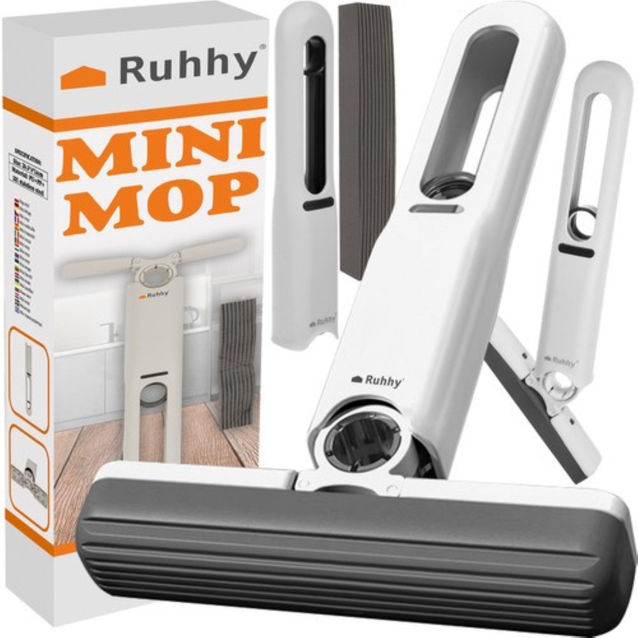 Ruhhy Wischmopp Mini-Mopp mit Wasserpressmechanismus und beweglichem Reinigungskopf, (Mini-Mopp-Set mit innovativem Pressmechanismus und 2 Reinigungspads), Mini-Mopp mit Wasserpressmechanismus für streifenfreie Reinigung