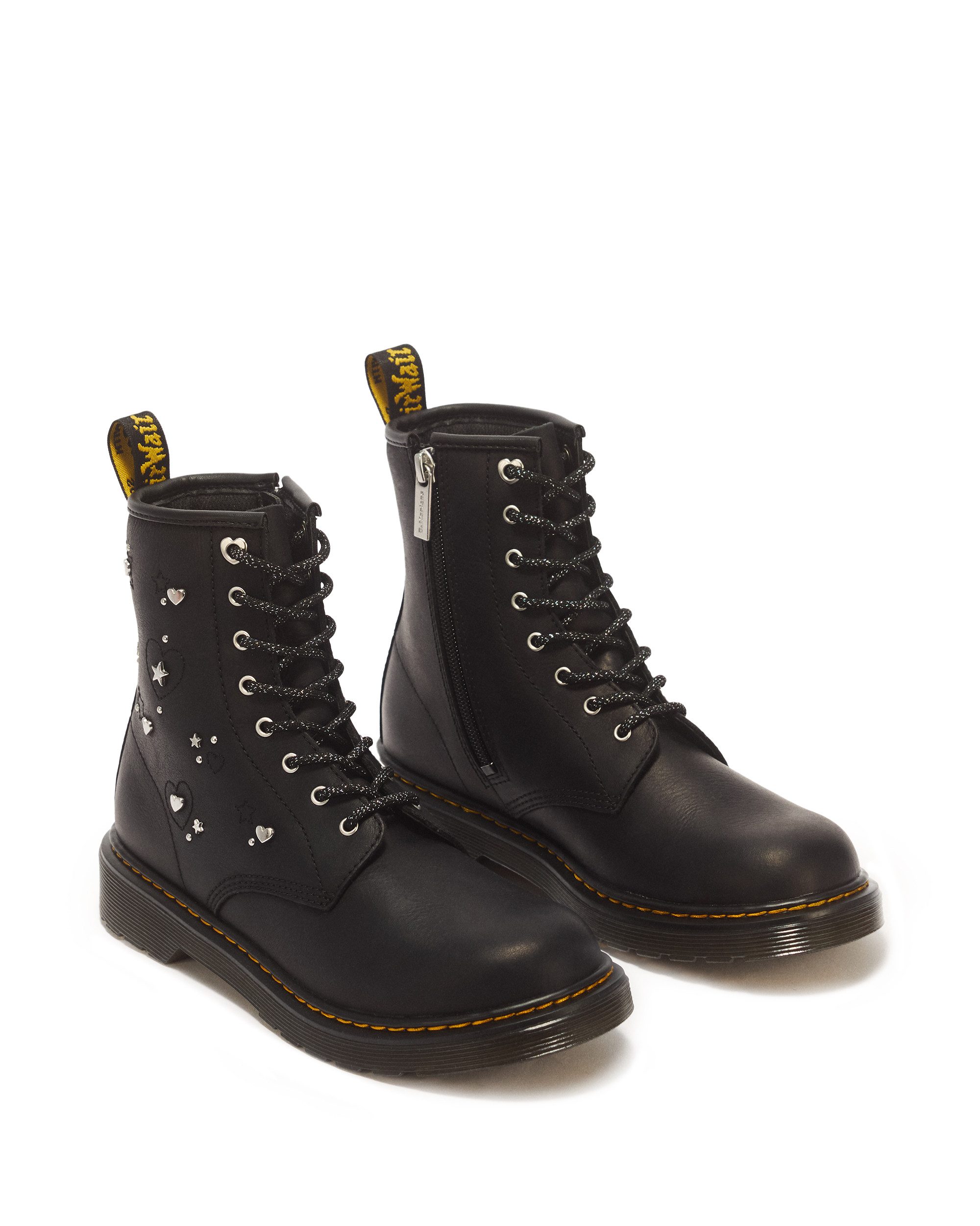 DR. MARTENS 1460 Hs Y Black Wyoming Schnürboots Schnürstiefelette mit logobedruckter Anziehlasche