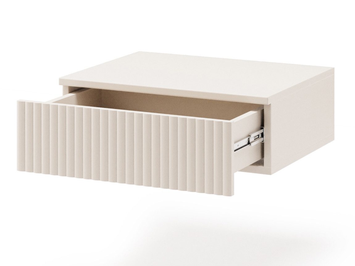 Beautysofa Nachttisch SOFT Hängend, Rillenfronten mit Push-to-Open (In der trendigen Farbe Kaschmir), Breite: 50 cm