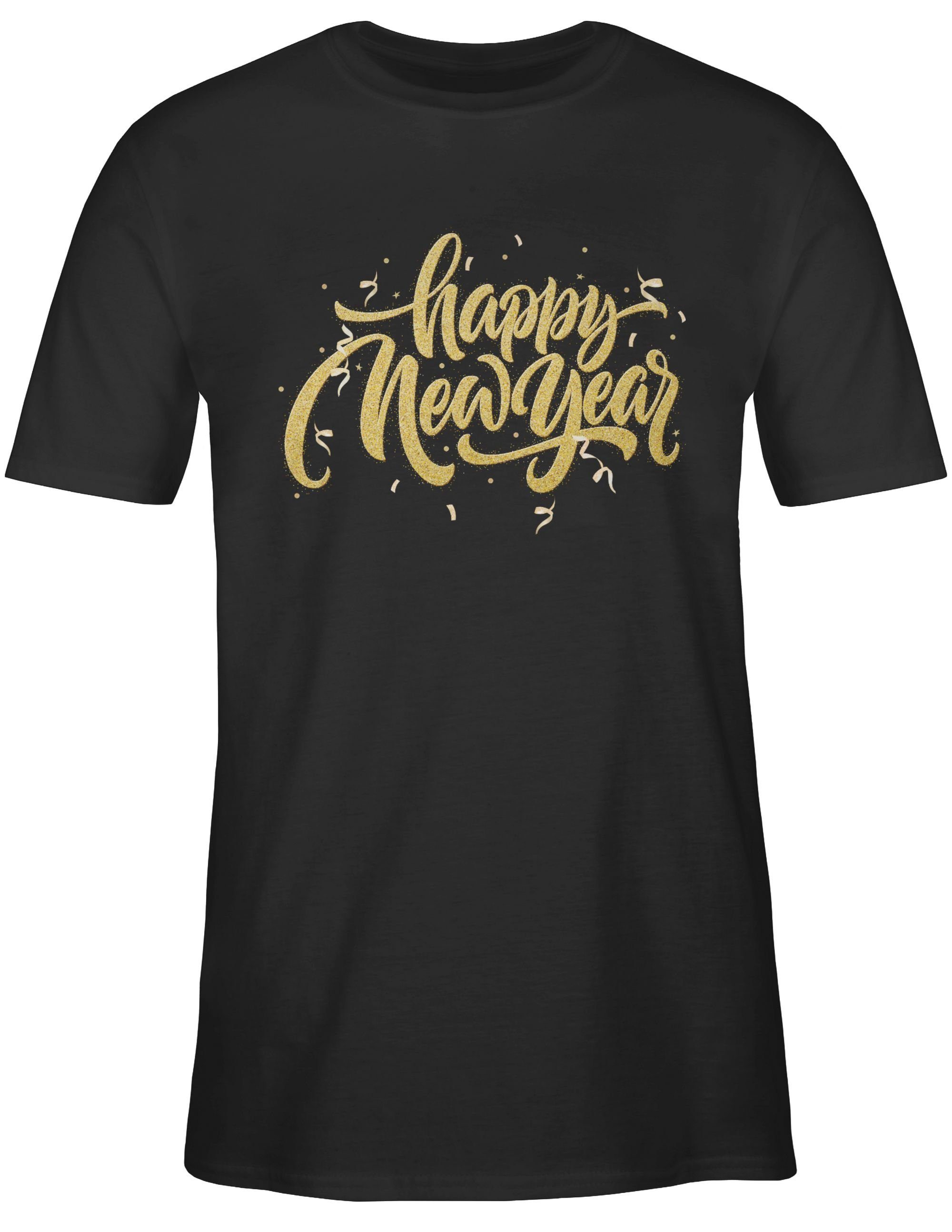 Shirtracer T-Shirt Happy New Year Silvester Schwarz Erwachsene 01