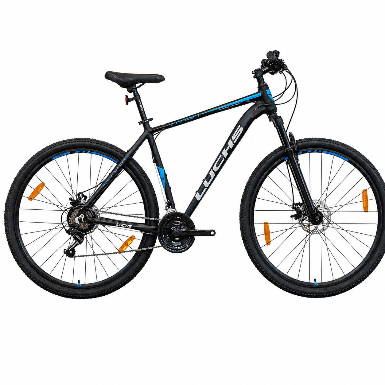 LUCHS Mountainbike Titan Mountainbike 27,5 Zoll 21-Gang Shimano Alurahmen Schwarz-Blau, 21 Gang Shimano, Kettenschaltung, 21-Gang Shimano, Alurahmen, Scheibenbremsen