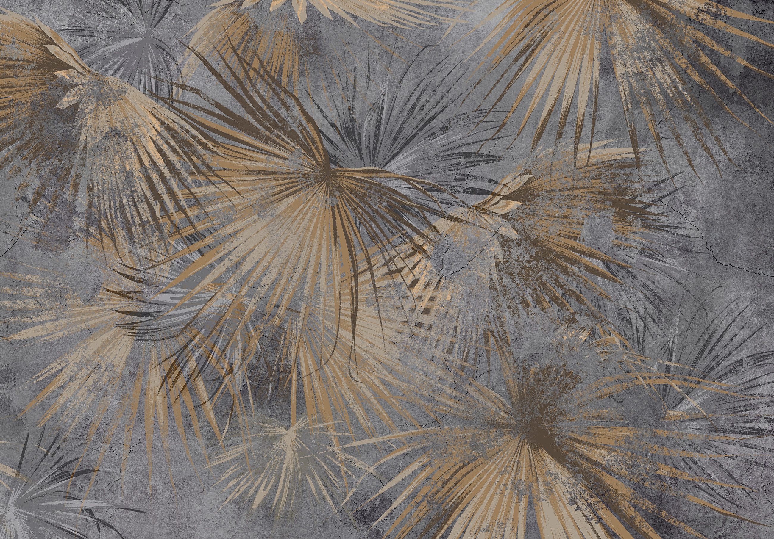 Wallarena Fototapete Blätter Grau Gold Vlies Tapete Wohnzimmer Schlafzimmer Wandtapete, Glatt Vlies oder Struktur Vinyl, Blätter, Grau, Gold, (Vlies Fototapete, Vlies Fototapete), Vliestapete Grau Wohnzimmer Schlafzimmer Küche Tapete + Kleister