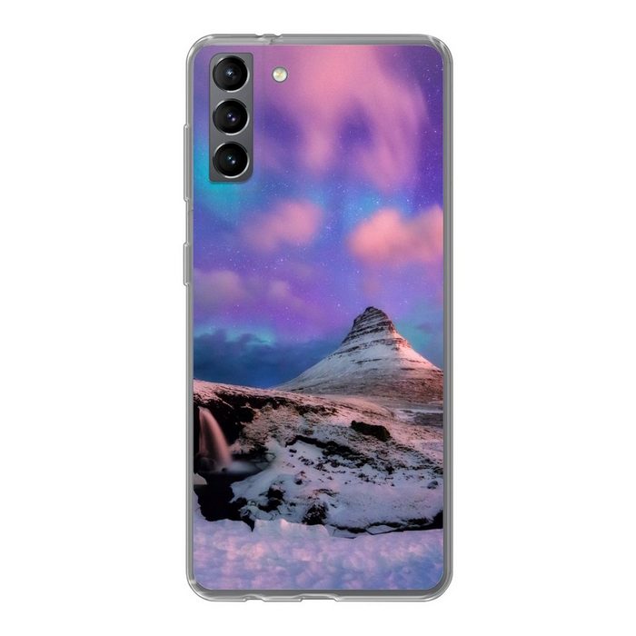 MuchoWow Handyhülle Nordlichter - Rosa - Island Phone Case Handyhülle Samsung Galaxy S21 Plus Silikon Schutzhülle