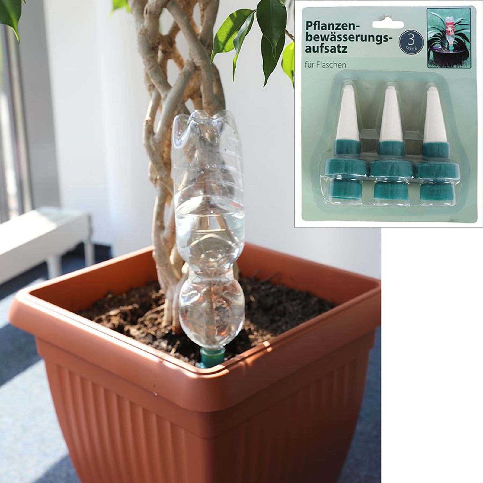 BURI Bewässerungssystem Pflanzenbewässerungsaufsatz 3er-Set Blumentopf Wasserspender Bewässern