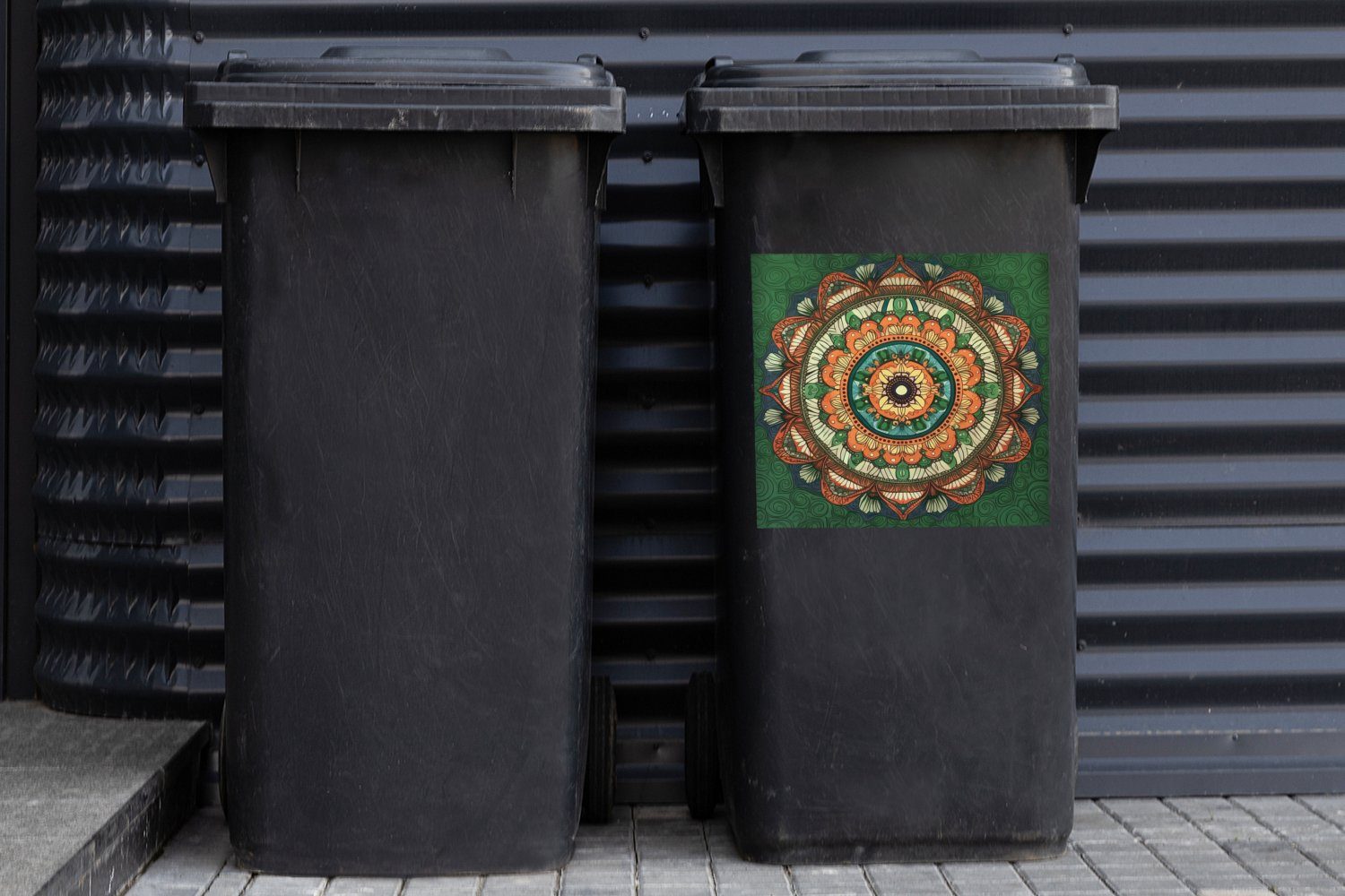 Mülltonne, Abfalbehälter - MuchoWow St), Orange (1 Blumen Hippie - - Wandsticker Container, Mandala Mülleimer-aufkleber, Sticker,