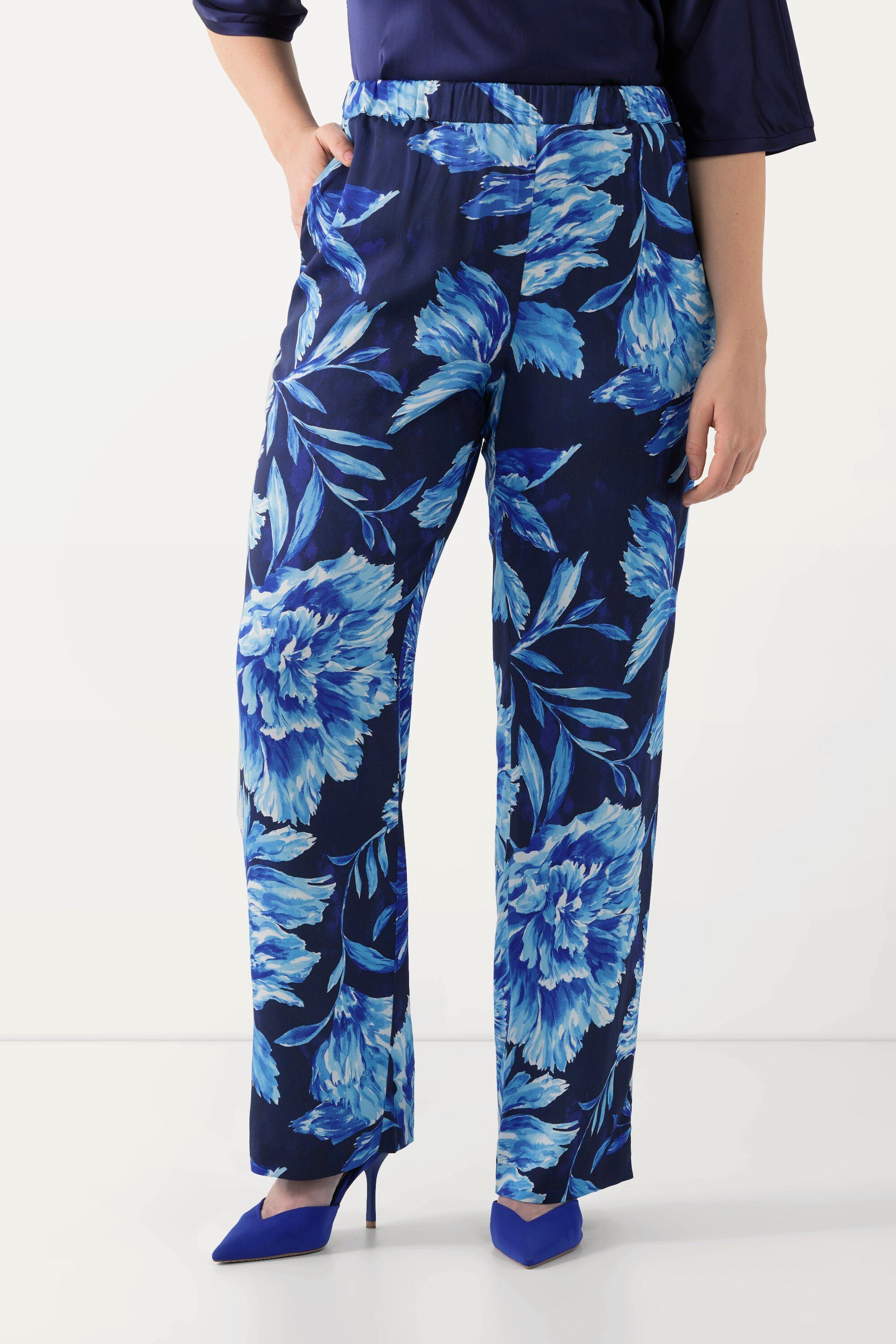 Funktionshose Satinhose florales Design gerades Bein Elastikbund