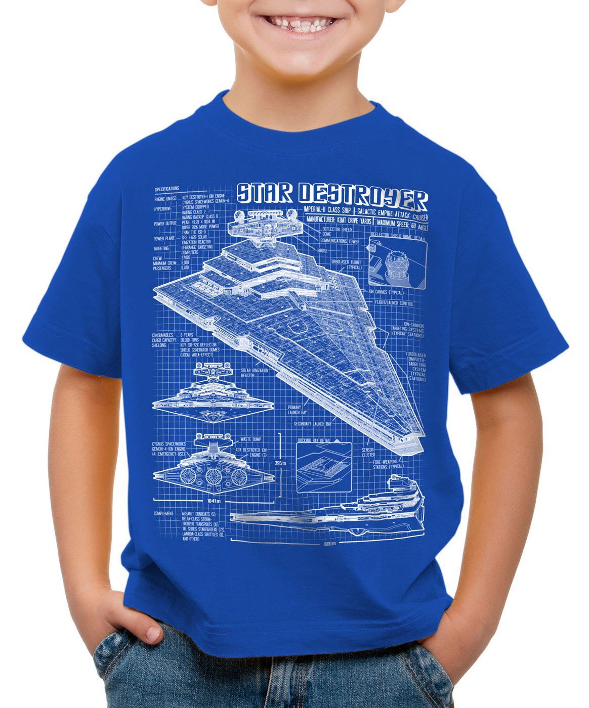 style3 Print-Shirt Kinder T-Shirt Sternenzerstörer blaupause raumschiff