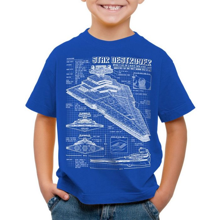 style3 Print-Shirt Kinder T-Shirt Sternenzerstörer blaupause raumschiff