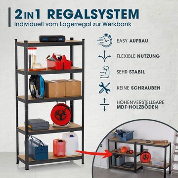 EASYmaxx Schwerlastregal, 5 belastbare Holzböden für Werkzeug, Lager, Garage etc.