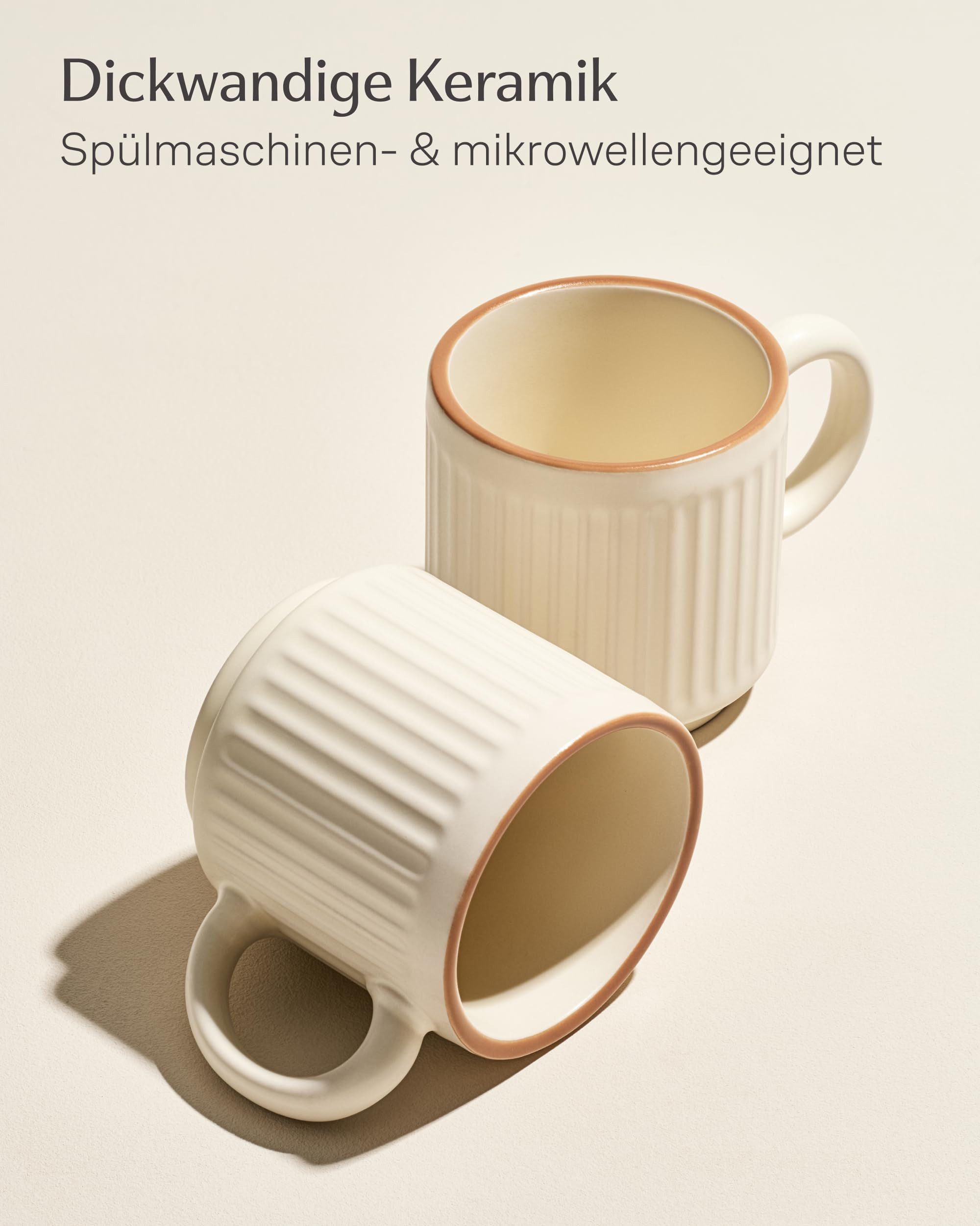 Cosumy Tasse Kaffeetassen Set 4 St. vertikal stapelbar Keramik - Rillenoptik, 4-tlg., Keramik, Vertikal stapelbar, platzsparend, dickwandige Keramik mit Rilleno – Bild 4 von 5