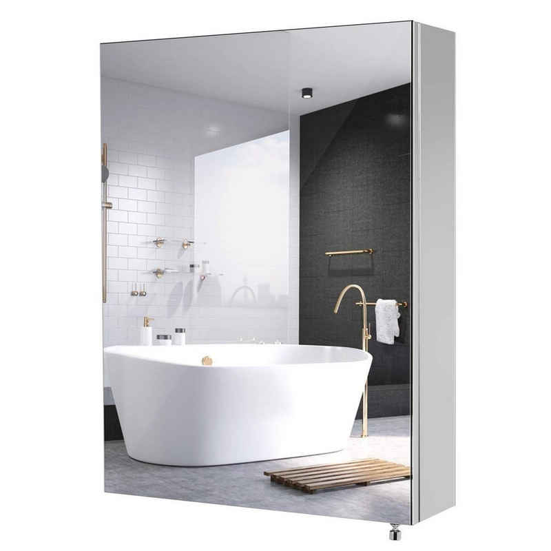 Homfa Spiegelschrank Edelstahl Badezimmerspiegelschrank weiß 45cm breit, Medizinschrank