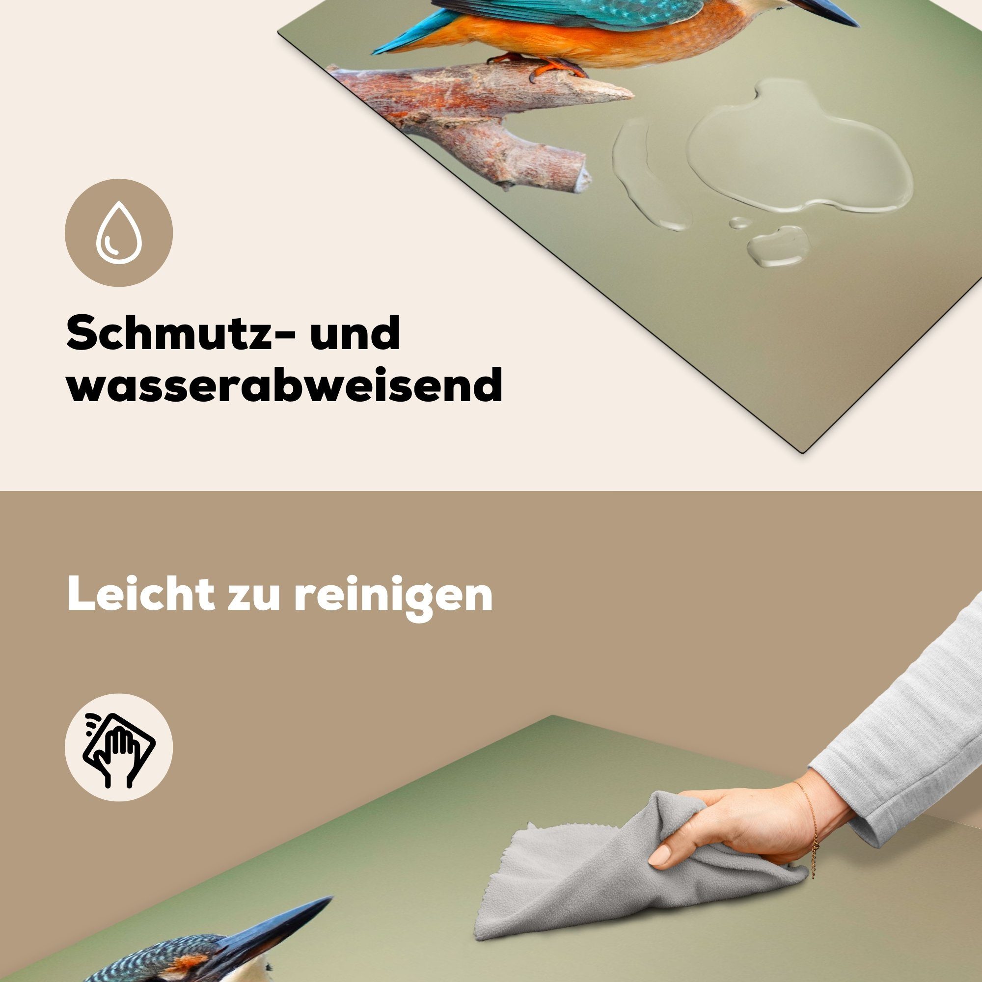 Arbeitsplatte Vogel - küche (1 tlg), MuchoWow cm, Vinyl, - für Herdblende-/Abdeckplatte 81x52 Eisvogel Zweig, Ceranfeldabdeckung,