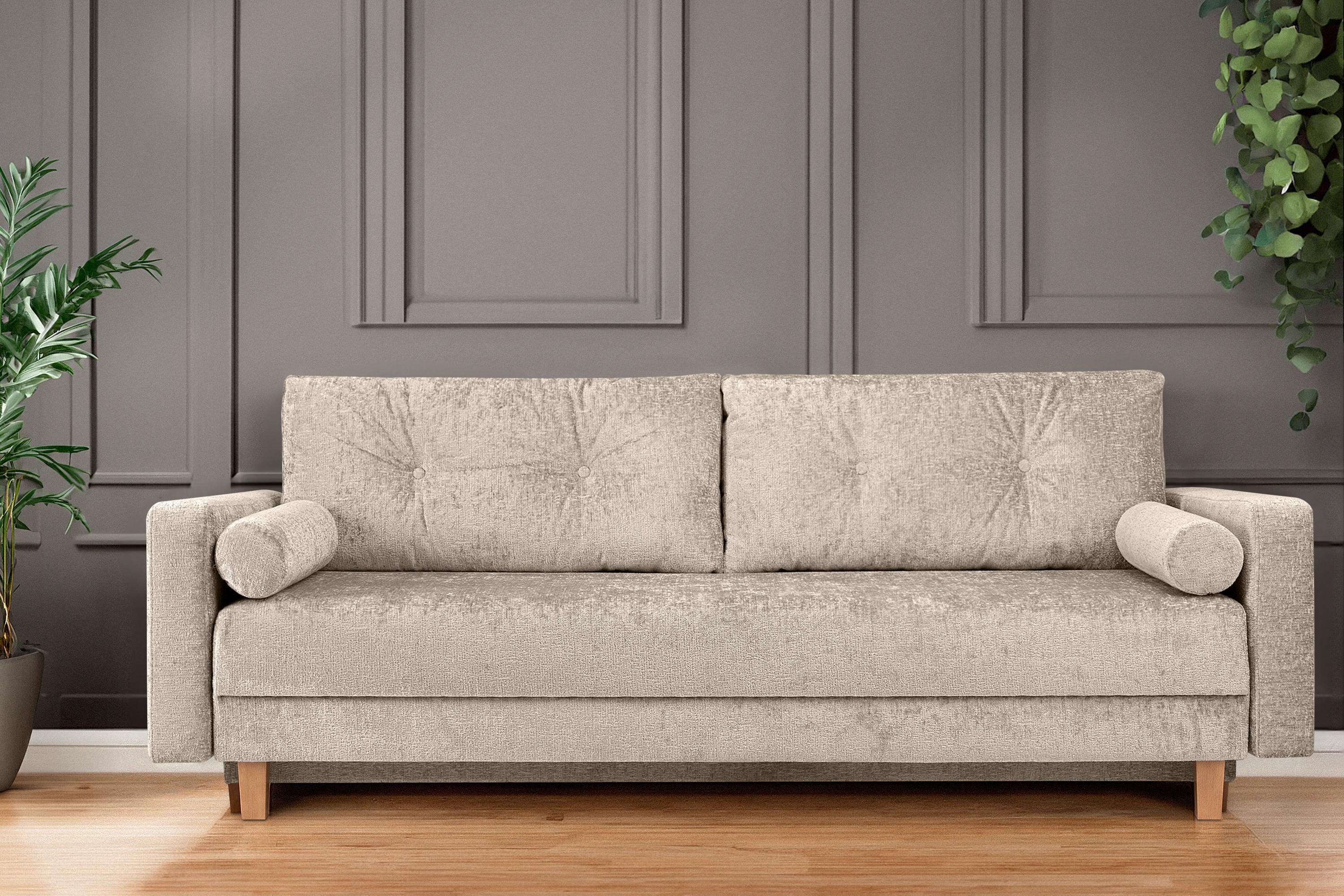Chenille-Oberstoff, Sofa 3-Personen, Konsimo 196x150 mit cm, Liegfläche Schlafsofa Schlaffunktion ERISO